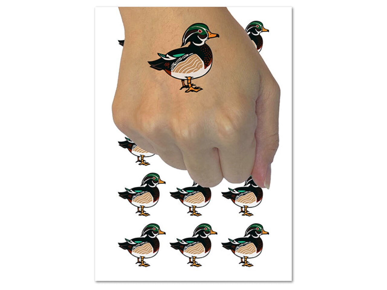 Elegant Wood Duck Temporary Tattoo Water Resistant Fake Body Art Set Collection (1 Sheet)